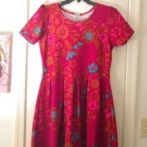 XL LuLaRoe Amelia Dress Red Aqua Flower Print